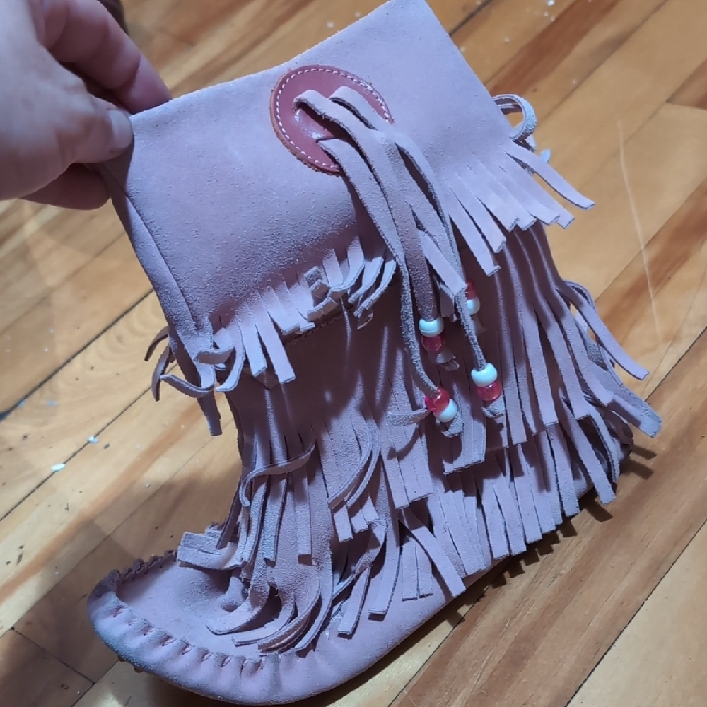 Steve Madden Pink Fringed Moccasin Boots Bead Details Pink Pink Not Brown